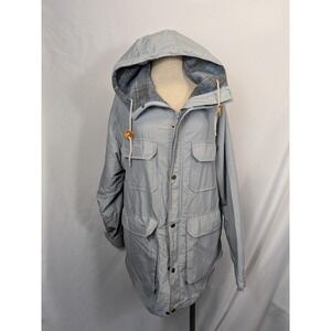Vintage Mountain Trails Parka Large Blue Gorpcore Wool Lined Field Jacket 80s